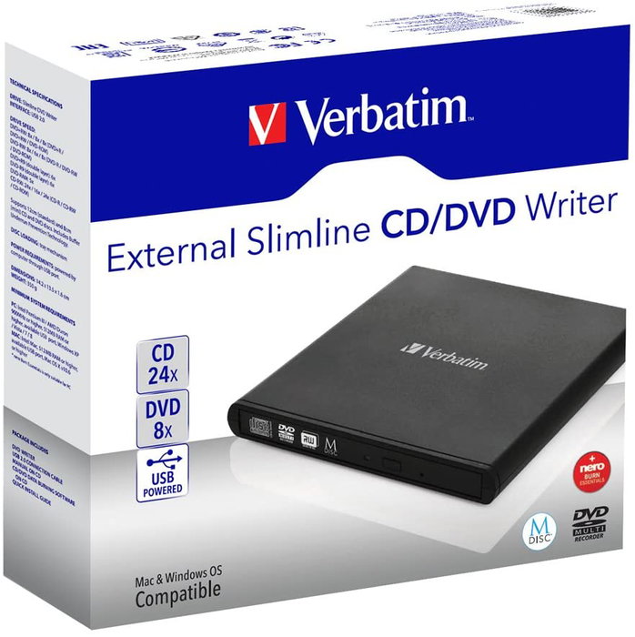 Verbatim Grabadora Externa de CD/DVD Slimline 98938 Negro Verbatim Grabadora Externa de CD/DVD Slimline 98938 Negro